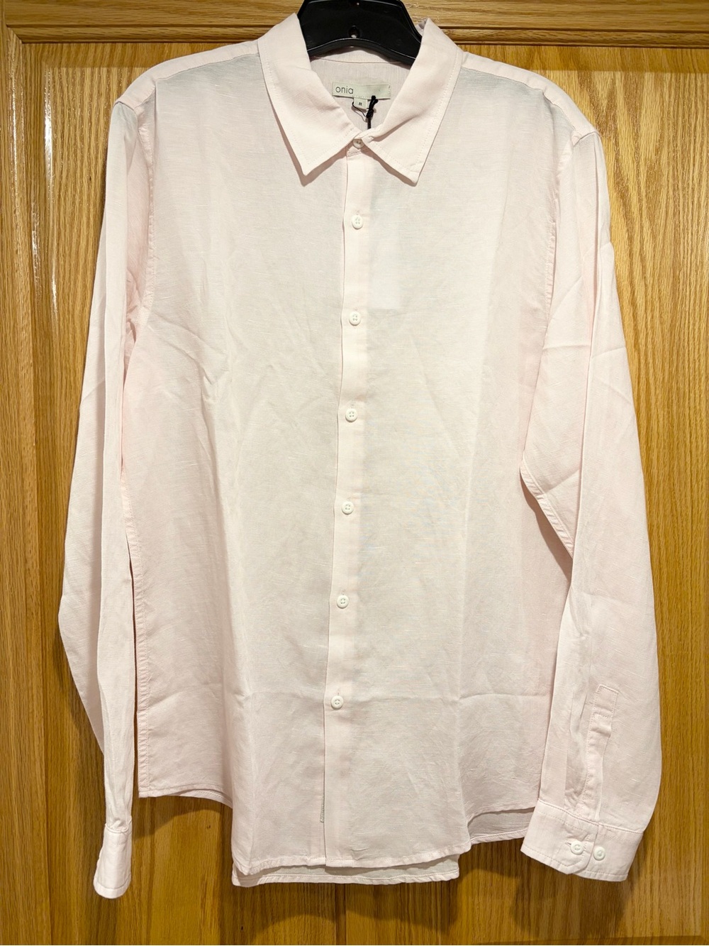 NEW Onia Medium Air Linen long sleeve Light Pink Button-Down Dress Shirt